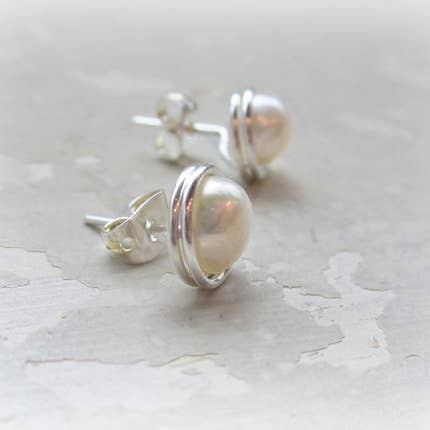 White Pearl Silver Stud Earrings for wholesale by Contempo Jewelry