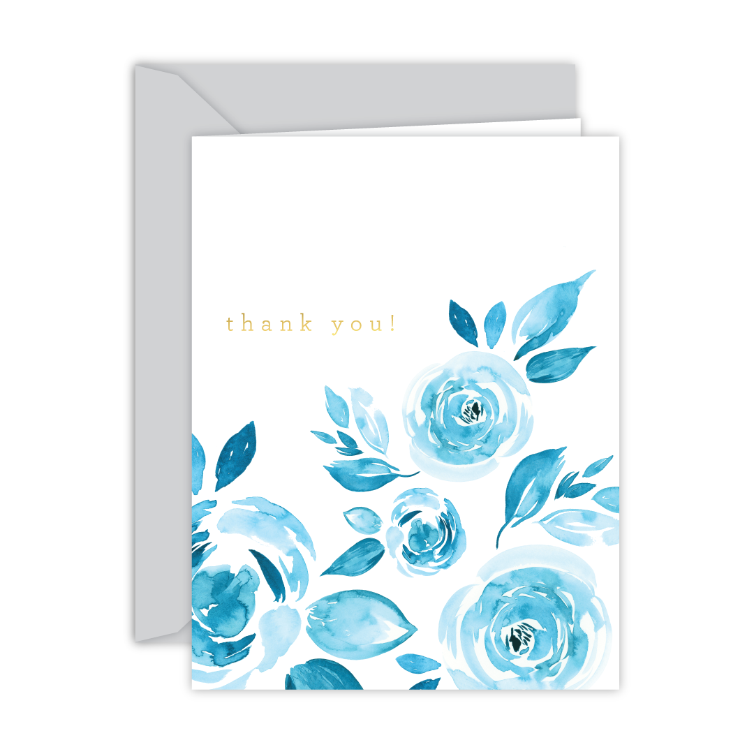 Cricket Printing - Wholesale Thank You Card - Thank You! Blue Watercolor Floral Card0