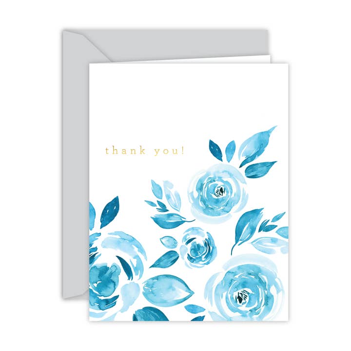 Cricket Printing - Wholesale Thank You Card - Thank You! Blue Watercolor Floral Card