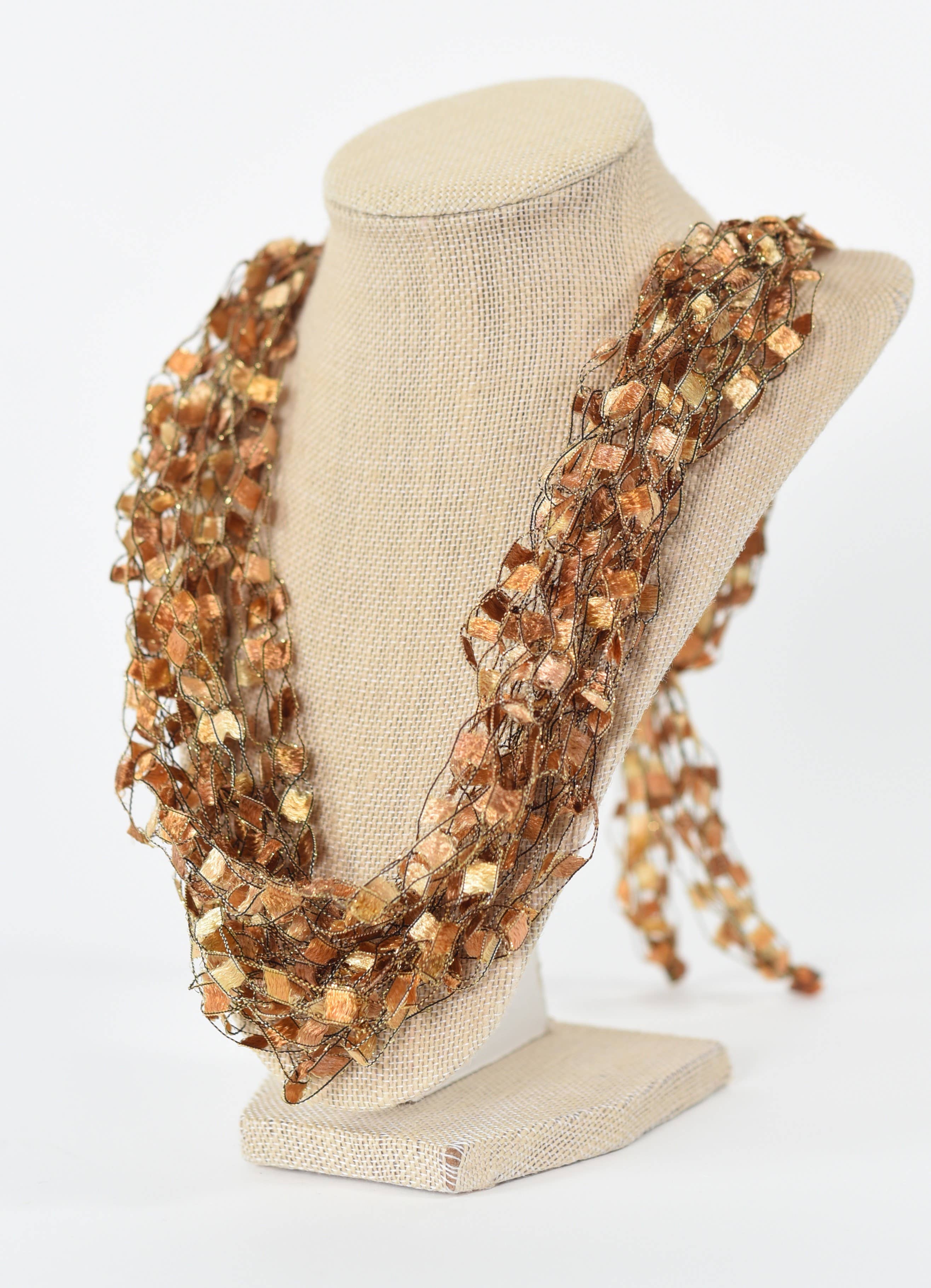 Crochetlaces - Wholesale Woven Necklace - Gold Color Wide Ribbon Adjustable Necklace With Bead0