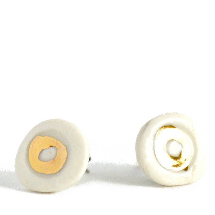 Gold Circle Studs for wholesale by Jenna Vanden Brink Ceramics