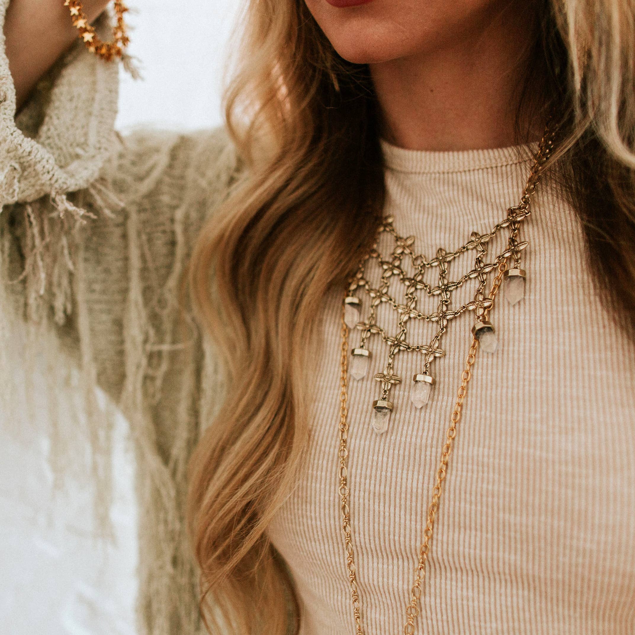 Or avec Antique Clair Collier Bib Shine On Crystal | Or en vente sur Faire2