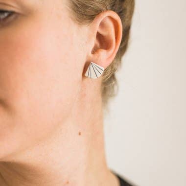 Jenna Vanden Brink Ceramics - Wholesale Stud/Post Earrings - Pinstripe Fan Studs