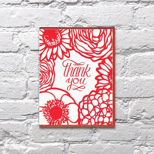 Obrigado Red Flowers Card Elegante por atacado de Bench Pressed