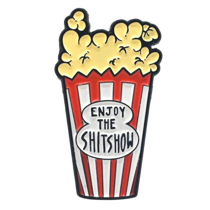 "Enjoy the Shit Show" Movie Theater Popcorn Enamel Pin for wholesale by Ectogasm