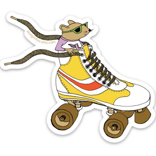 Mouse Racing In A Roller Skate Vinyl Sticker for wholesale by Sloe Gin Fizz