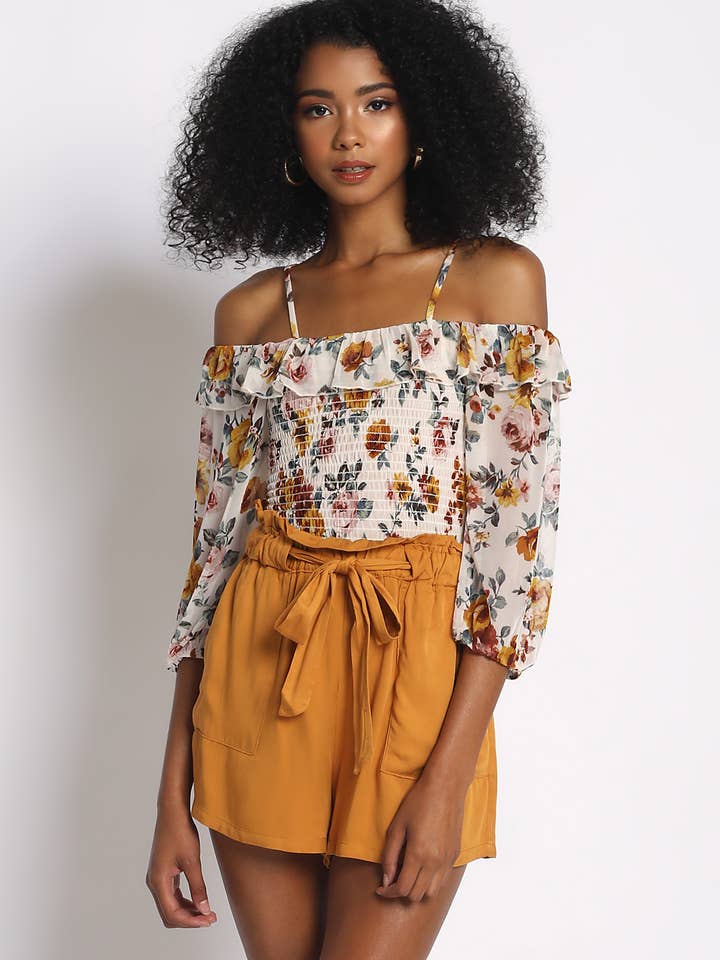 FLÆSE BLOMSTER TOP - ELFENBEN MULTI for engroshandel hos Sans Souci