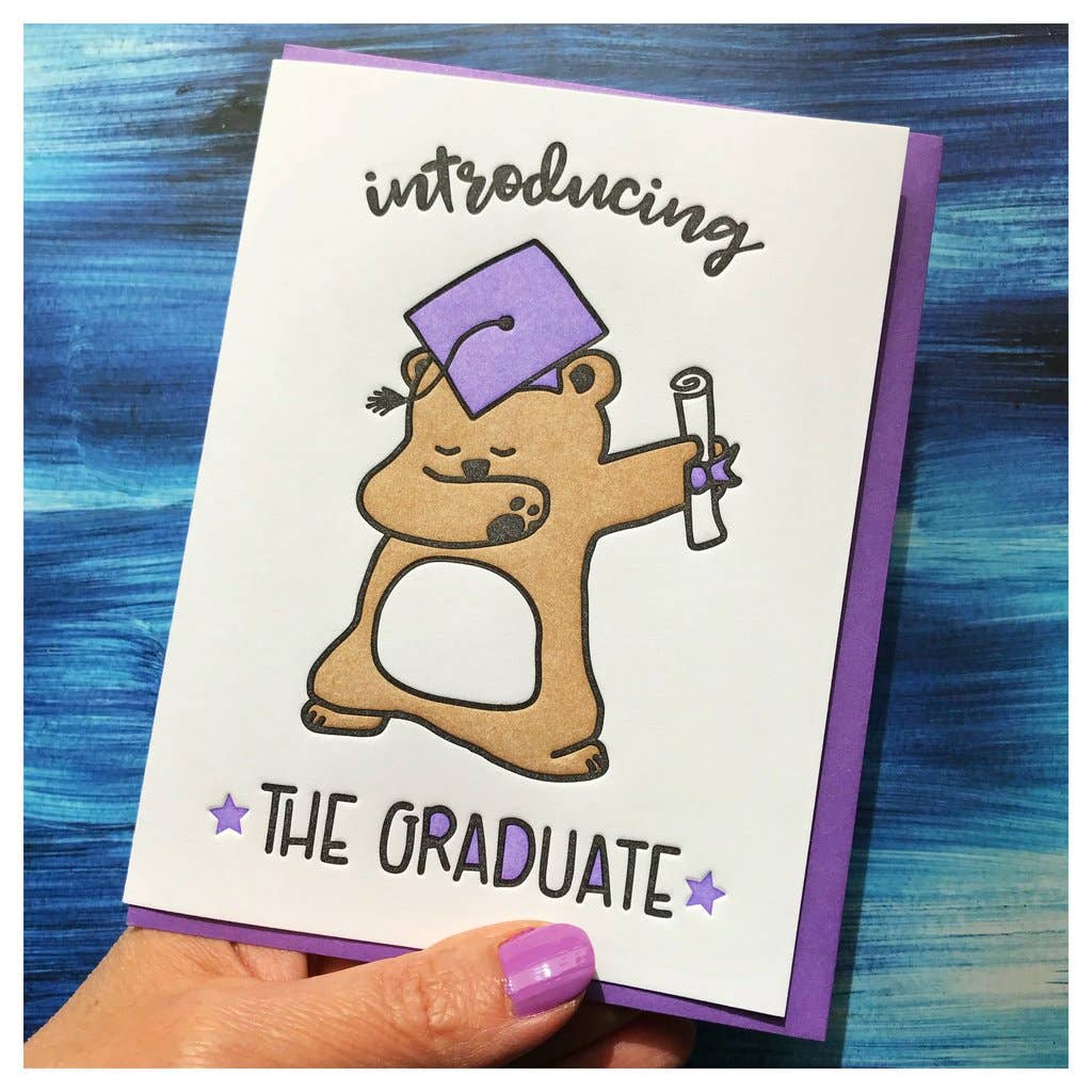 Kiss and Punch - Wholesale Graduation Card - Funny Cute Dab Graduate Bear Letterpress Card1