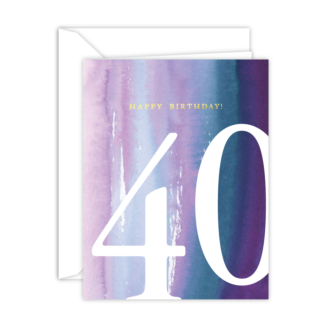 Cricket Printing - Wholesale Birthday Card - 40th Birthday Watercolor Card - Milestone Birthday0