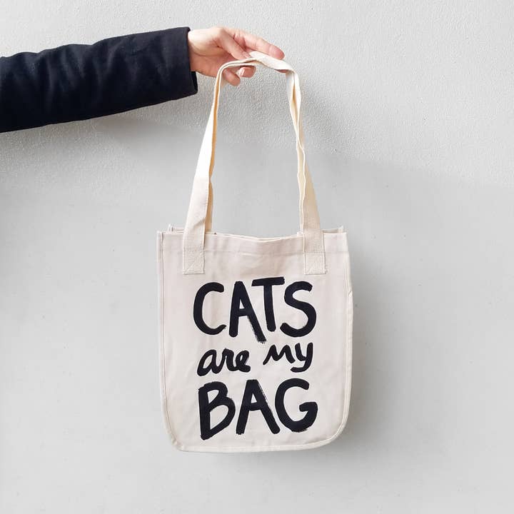 Funny Organic Cotton Cat Tote Bag, Pet Store Cat Cafe Shop for wholesale by Xenotees