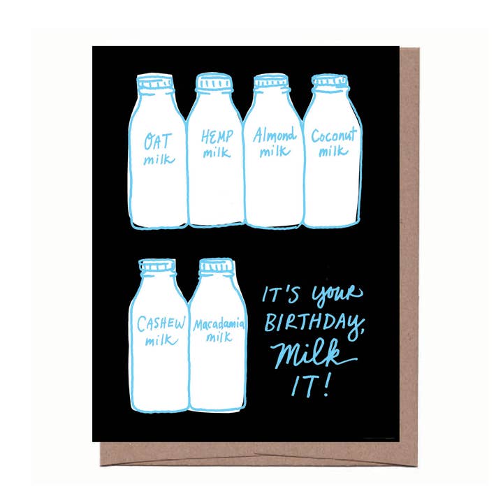 Milk it Birthday Greeting Card for wholesale by La Familia Green