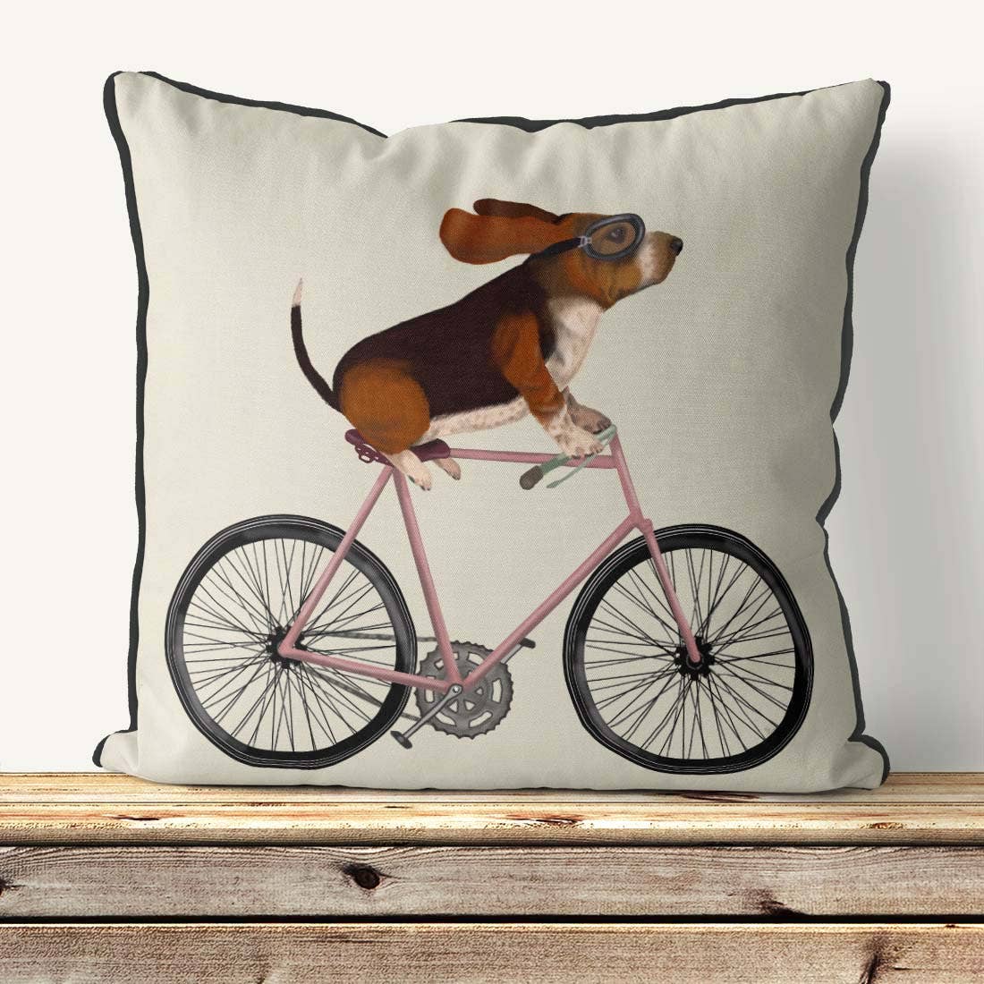 FabFunky Ltd - Wholesale Throw/Decorative Pillow - Basset Hound on Bicycle Dog Gift Pillow or Garden cushion1