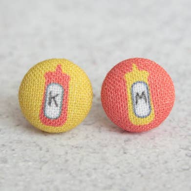 Rachel O's - Wholesale Stud/Post Earrings - Ketchup and Mustard Fabric Button Earrings0