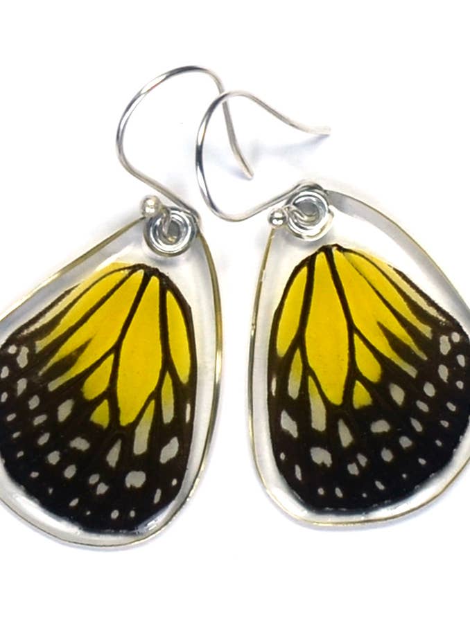 0355 Butterfly Earrings, Yellow Glassy Tiger, Bottom Wing for wholesale by Wingstitution