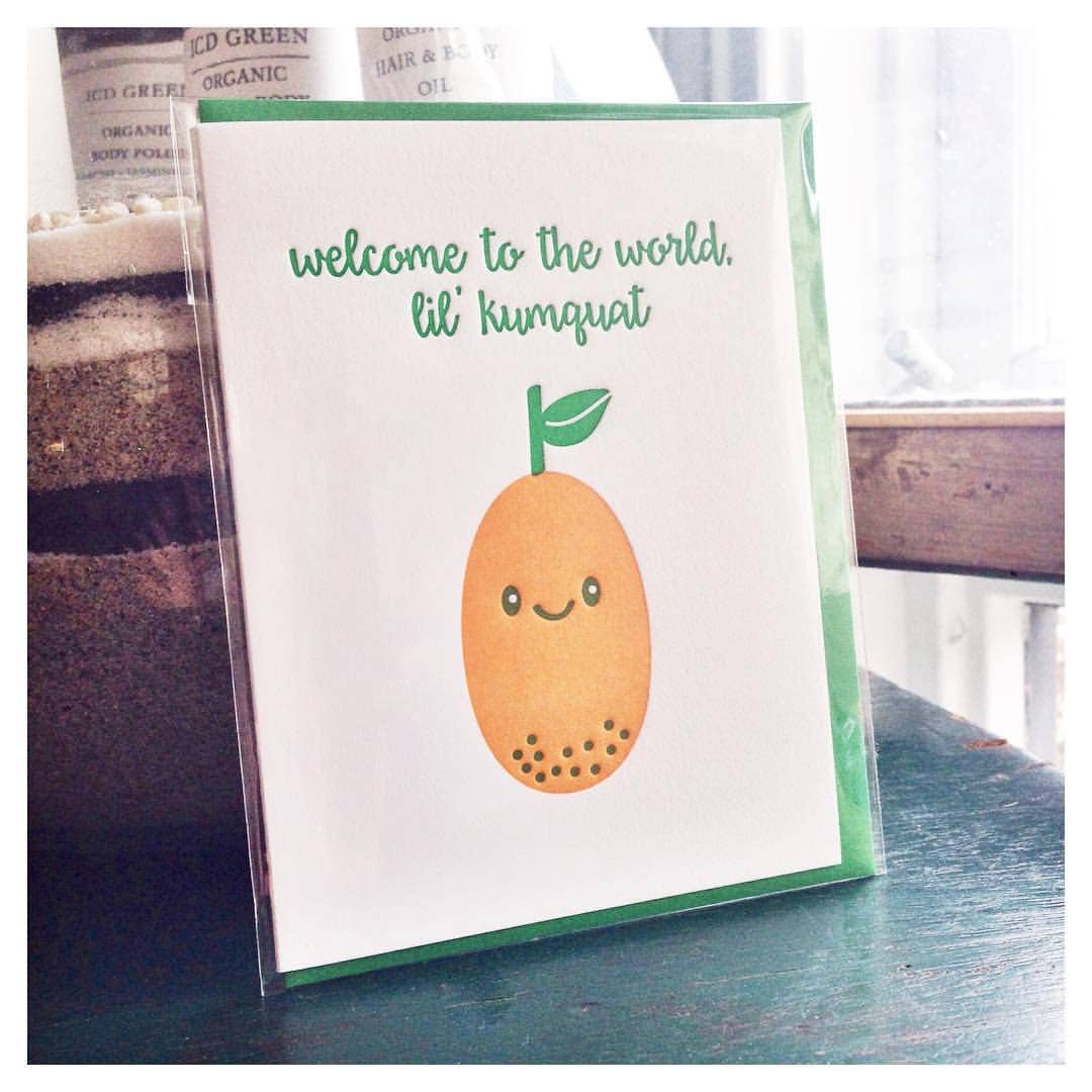 Kiss and Punch - Wholesale Baby Card - Cute Welcome to the World Lil Kumquat Baby Letterpress Card3