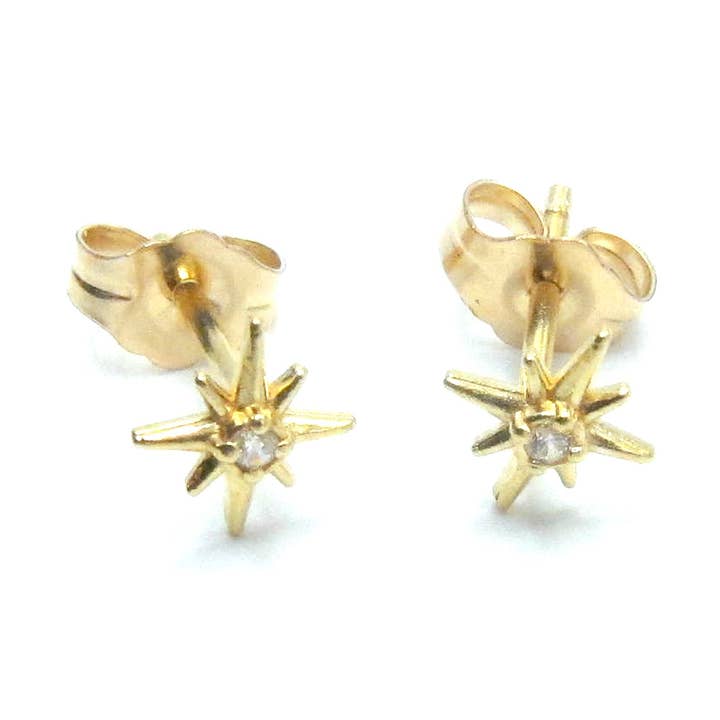Gold over sterling Tiny North Star Studs with Cz for wholesale by Jessica Elliot Jewelry