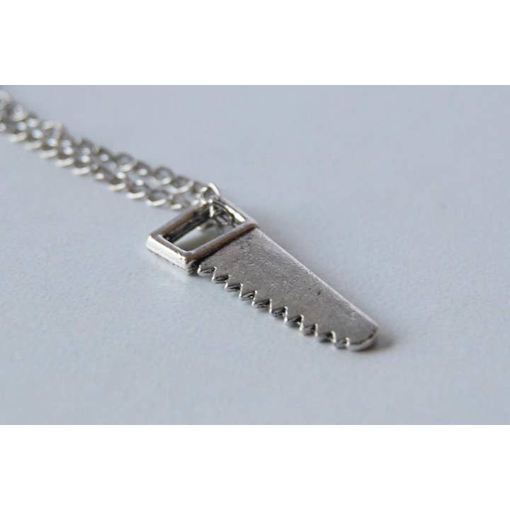 18" Mini Silver Hand Saw Necklace | Maker Tool Charm Jewelry for wholesale by Enchanted Leaves