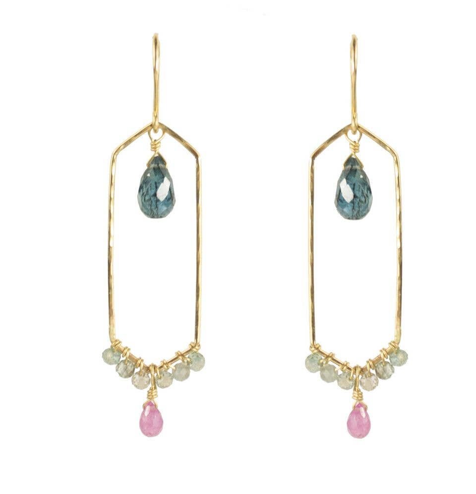 Vannucci - Wholesale Dangle Earrings - Bali - Crystal Point Frame with Gemstones