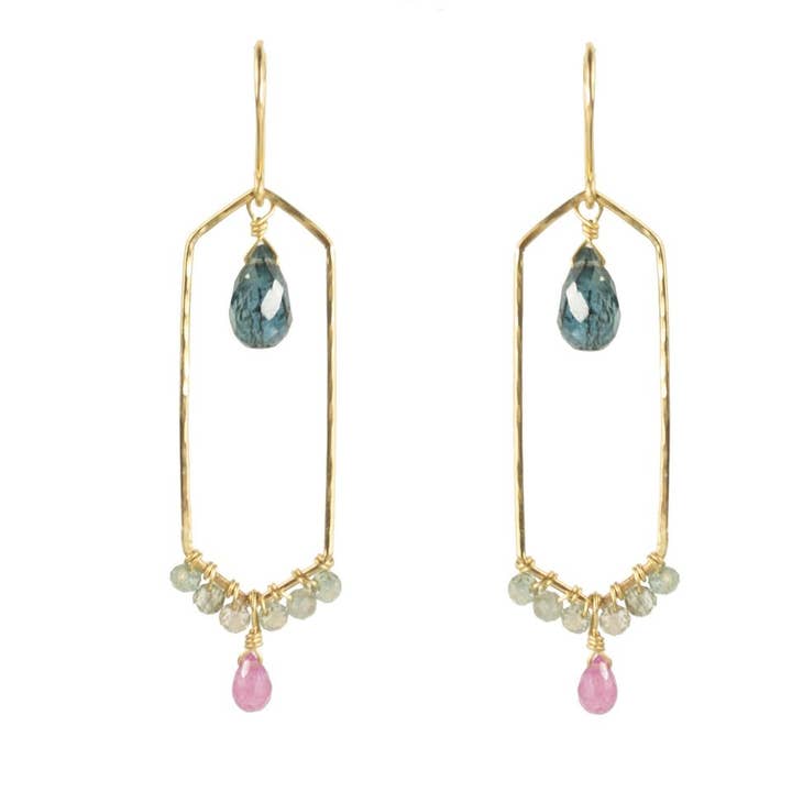 Vannucci - Wholesale Dangle Earrings - Bali - Crystal Point Frame with Gemstones0