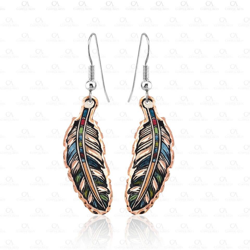 COPPER ARTS INC. - Wholesale Dangle Earrings - CA Y 03 Handcrafted Copper Feather Earrings