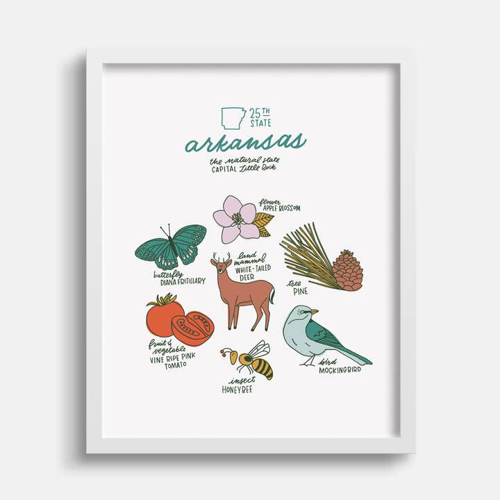 Arkansas State Symbols Art Print for wholesale by Joanna Dee