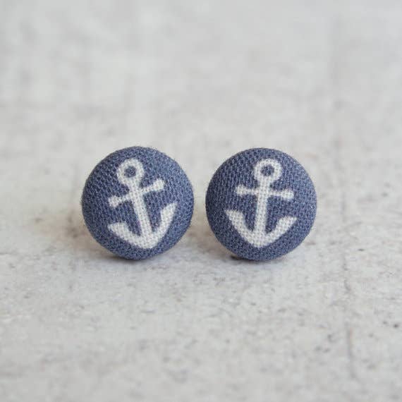 Rachel O's - Wholesale Stud/Post Earrings - Tiny Anchors Fabric Button Earrings