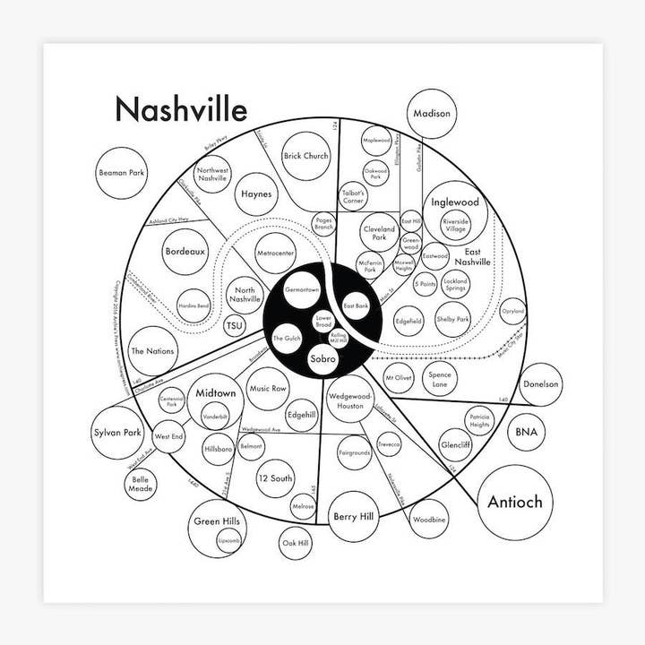Nashville Map Print for wholesale by Archie's Press