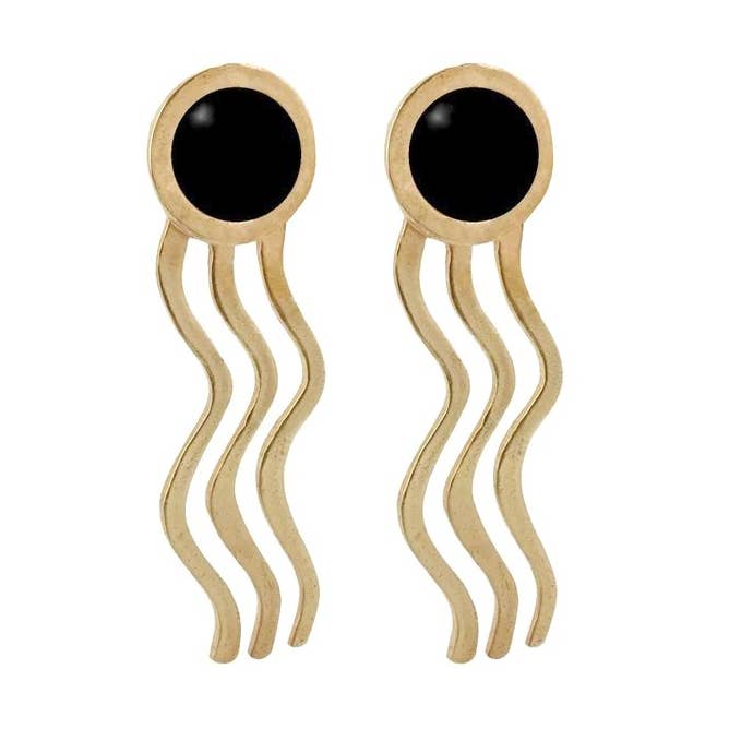 Boucles d'oreilles Wiggle Statement avec Onyx Noir pour la vente par Therese Kuempel Jewelry
