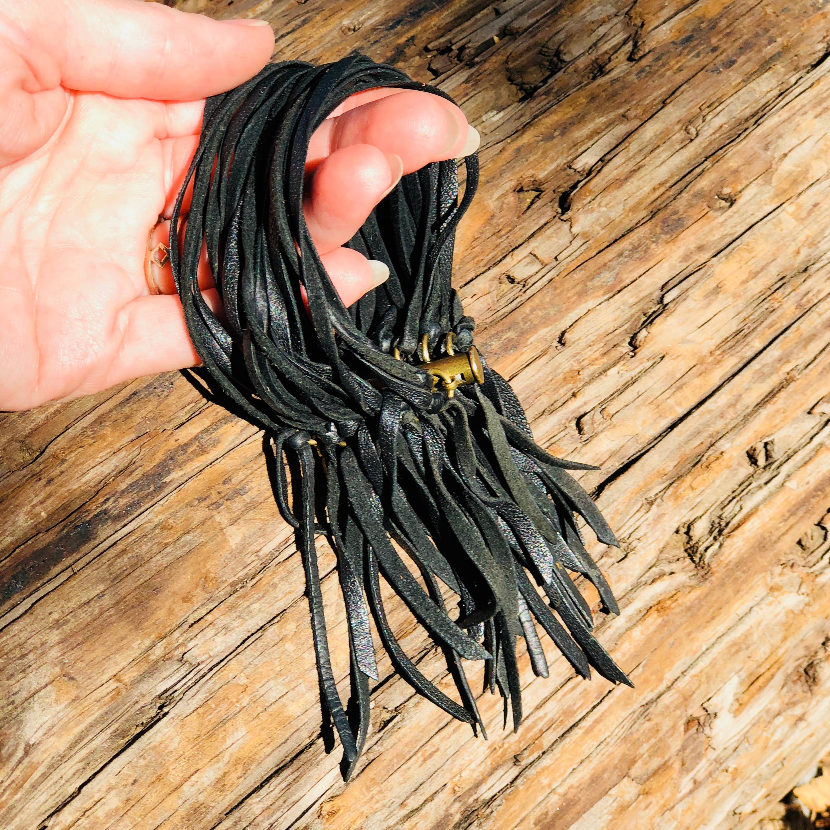 ASTALI - Wholesale Cuff Bracelet - Leather Biker Cuff - Black, Multi-Strand Fringe Bracelet8