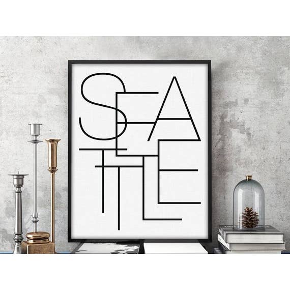 Impression typographique de Seattle 8 po x 10 po pour la vente par The National Anthem