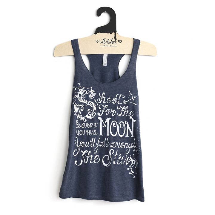 Tanque de espalda cruzada marina con disparo para la impresión de la luna para venta al por mayor de Mad Love Shop