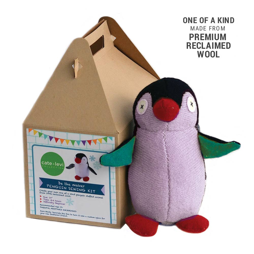 Cate and Levi - Wholesale DIY Craft Kit - Kids - Penguin Stuffed Animal DIY Sewing Kit | Reclaimed Wool2