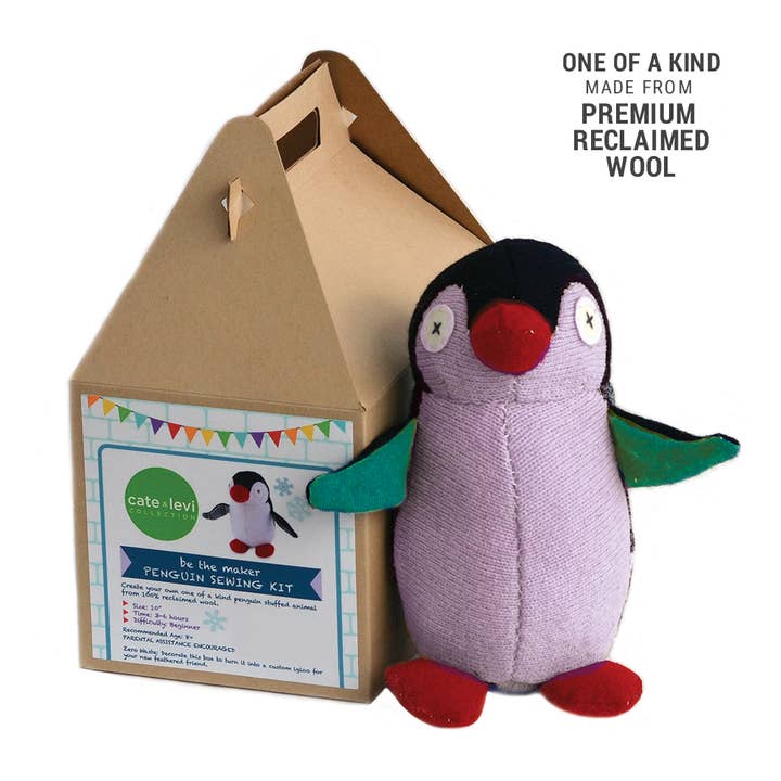 Cate and Levi - Wholesale DIY Craft Kit - Kids - Penguin Stuffed Animal DIY Sewing Kit | Reclaimed Wool2