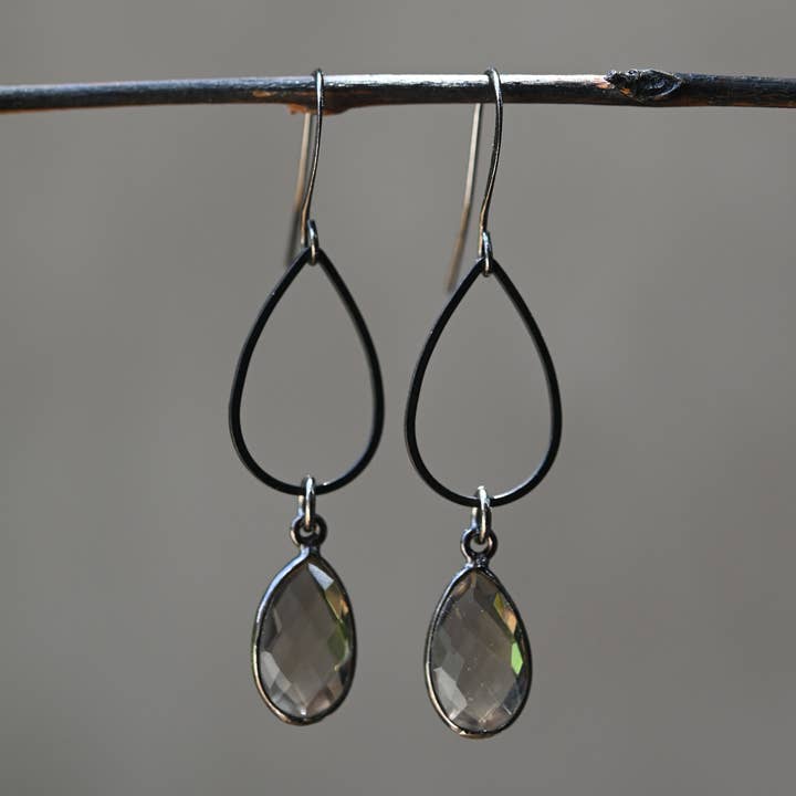Black Tear with Smoky Quartz Drop Earrings for wholesale by KBD Studio