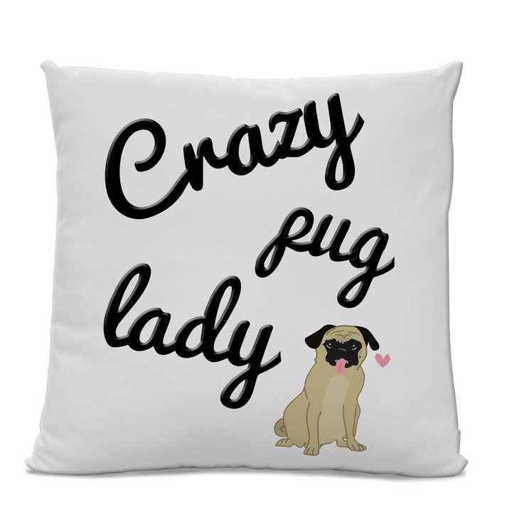 Crazy Pug Lady Pillow 14" x 20" katoenen keperstof - lumbale voor wholesale door Sophisticated Pup