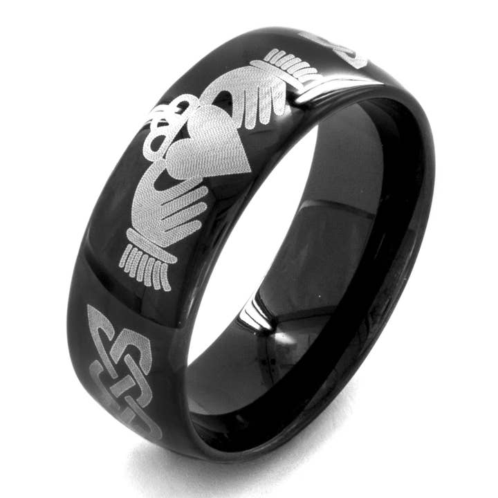 West Coast Jewelry - Wholesale Band/Stacked Ring - Claddagh and Celtic Knot Black Plated Stainless Steel Ring