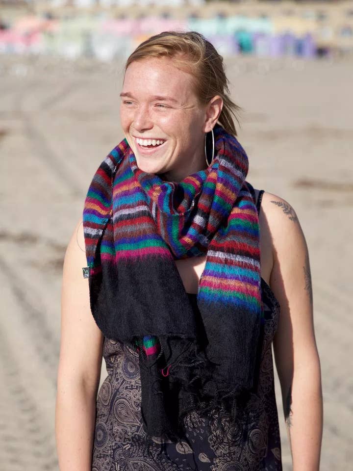 Multi Striped Brushed Woven Shawl for wholesale by Zig Zag Asian Collection