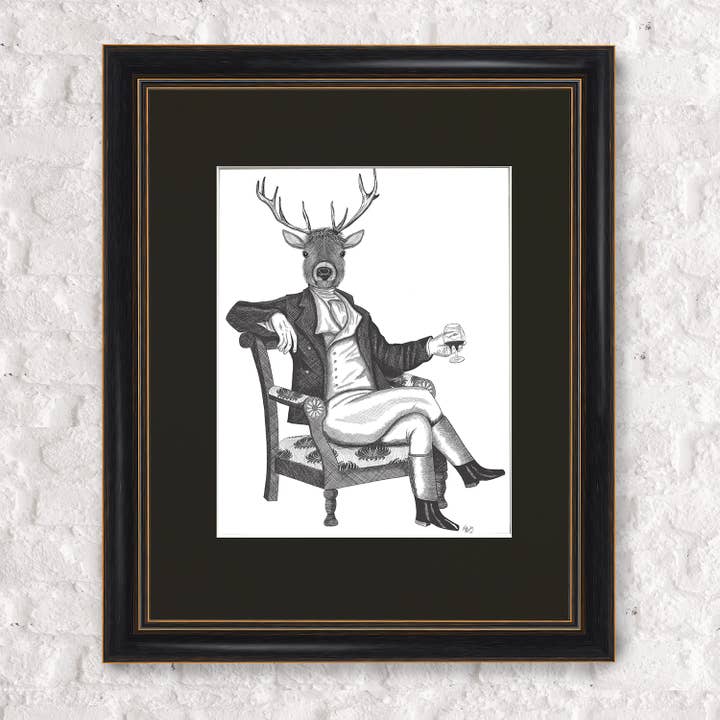 Distinguished Deer Full, Pen Ink Ltd Edition Framed Print for wholesale by FabFunky Ltd