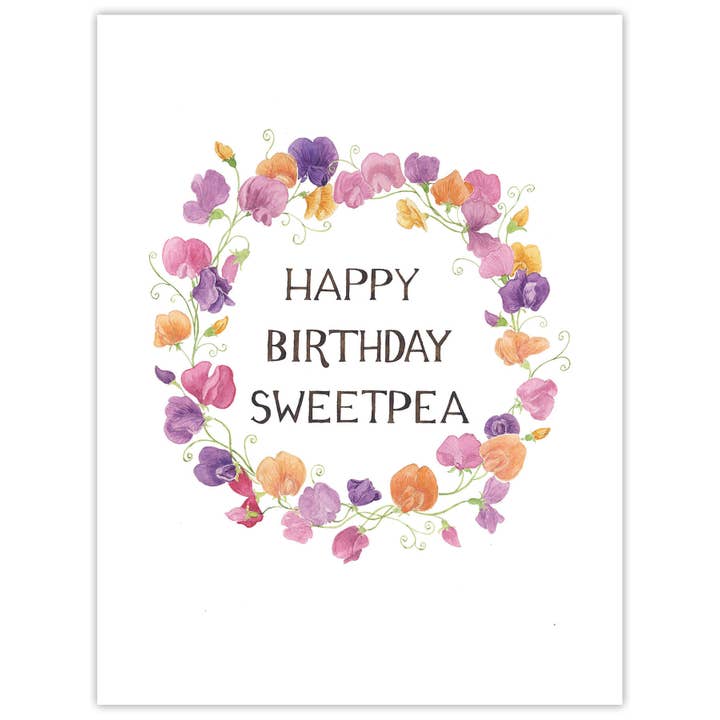 Yardia - Vente Cartes d'anniversaire - Carte d'anniversaire Sweetpea - Carte de vœux florale à l'aquarelle