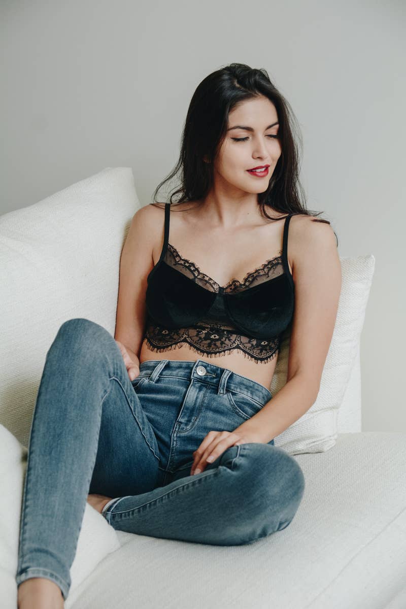 Leto Accessories - Wholesale Camisole - Women's - Velvet & Lace Half Cami – Elegant, Stylish, and Soft🌹5