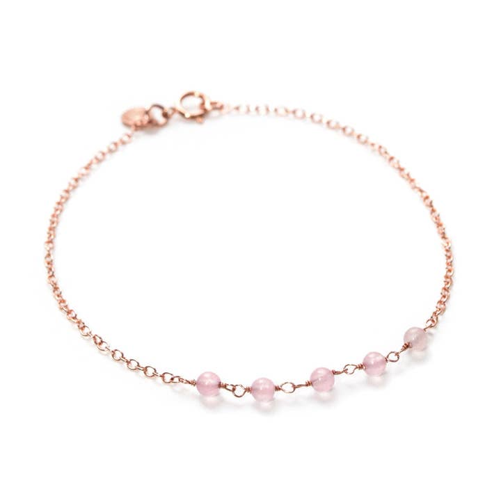 Strand Bracelet - Thin Rose Gold Bracelet with Rose Quartz for wholesale by Applepear Handcrafted Jewelry