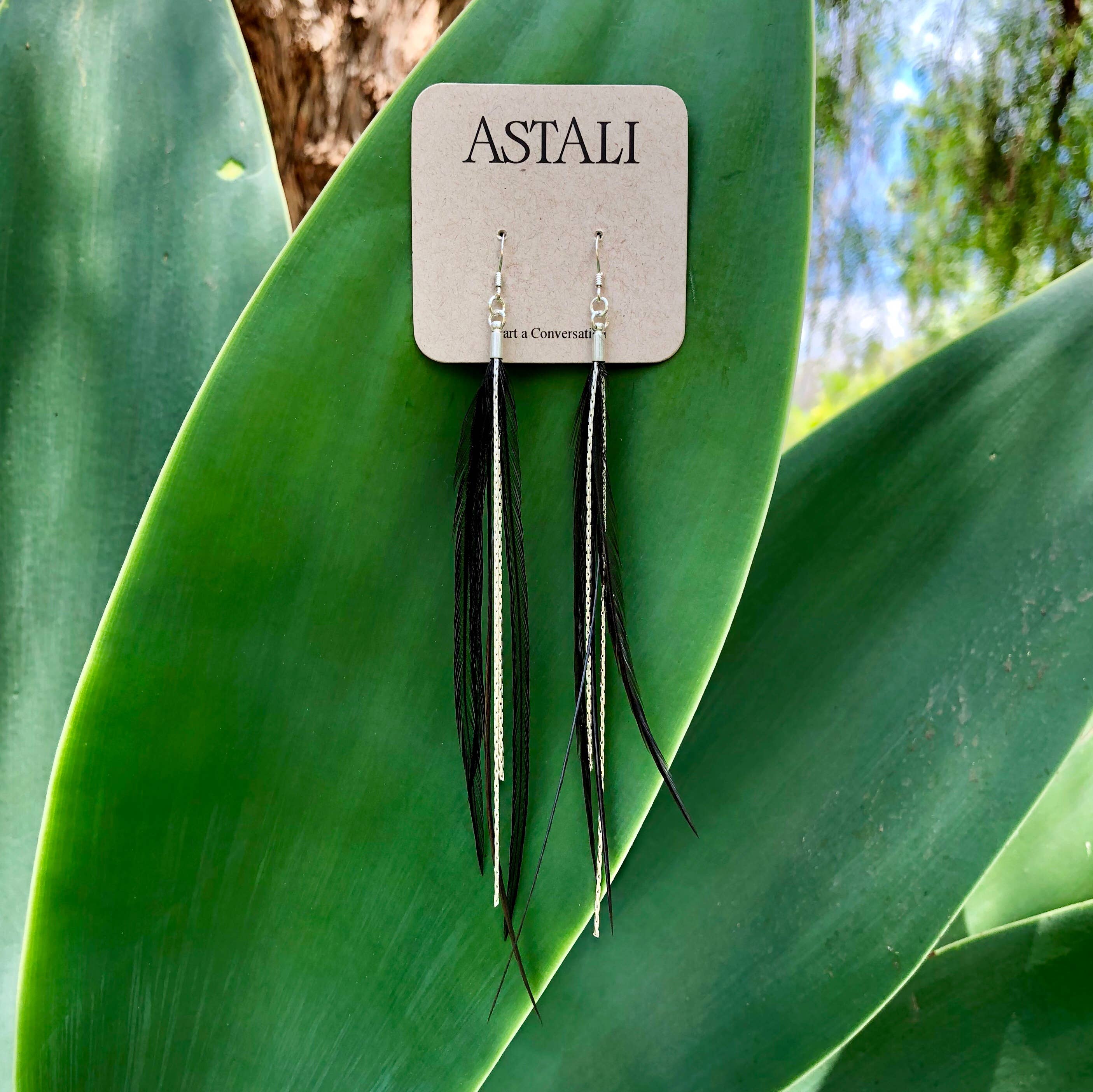 ASTALI - Wholesale Tassel Earrings - Mini Feather Earrings - Black/Silver, Boho Western Earrings6