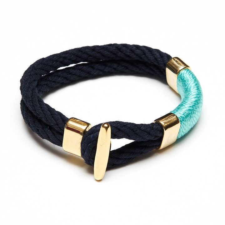 Cambridge - Navy/Turquoise/Gold - Nautical Rope Bracelet for wholesale by Allison Cole Jewelry