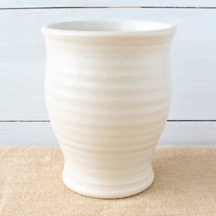 Farmhouse Ridges Utensil Jar - Drift White for wholesale by Rowe Pottery