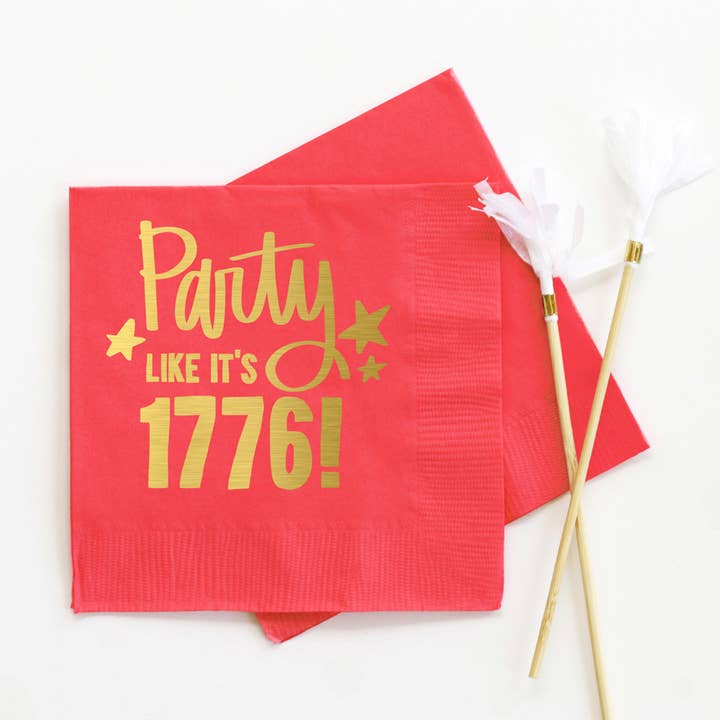 Party Like It's 1776 - July 4th Foil Cocktail Napkins for wholesale by When it Rains Paper Co.