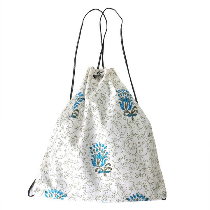 Grøn Vine Håndblokeret Bomuld Wabi Snor Rygsæk for engroshandel hos Yesness