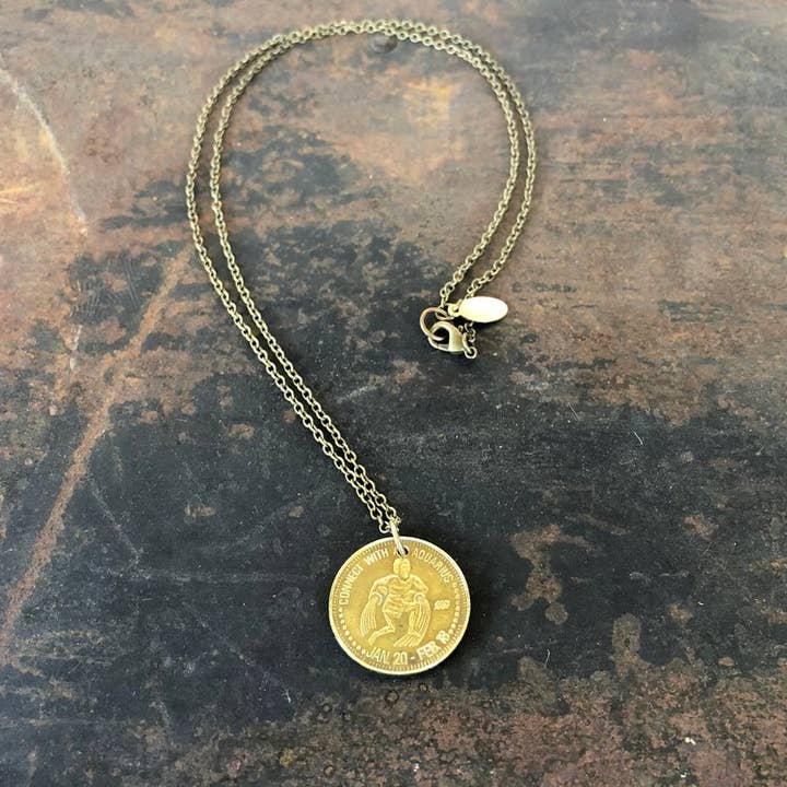 Aquarius Zodiac Sign Necklace, Astrology Token Necklace for wholesale by ASTALI