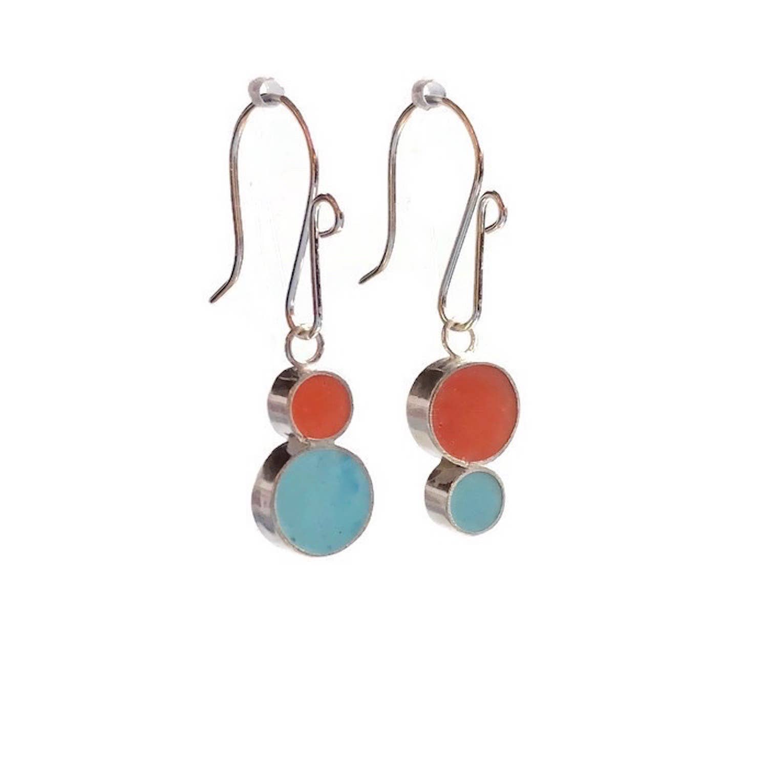 Yellow Gray Orange Aqua Stacked Dots Earrings - Three Looks  in One Pair for wholesale on Faire0