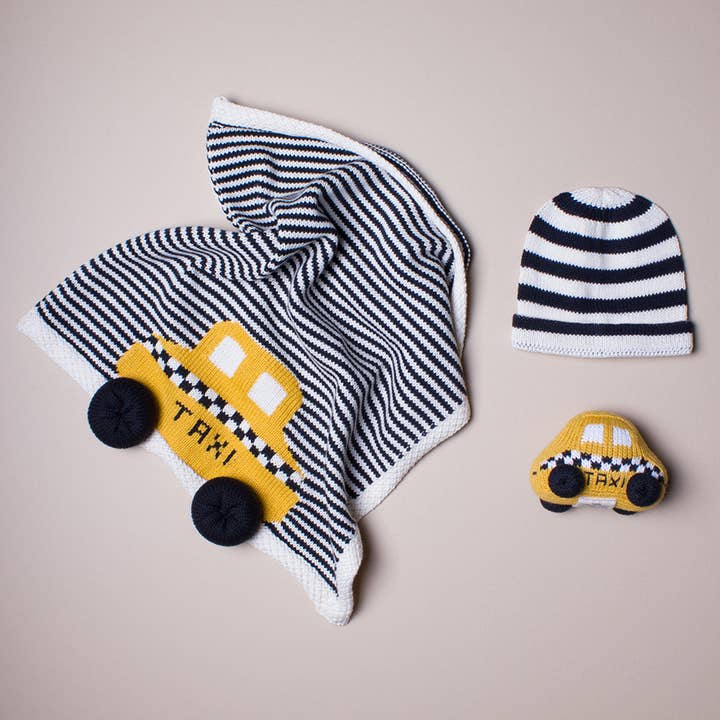 Organic Baby Blanket Gift Set - Taxi (Handmade) for wholesale by Estella