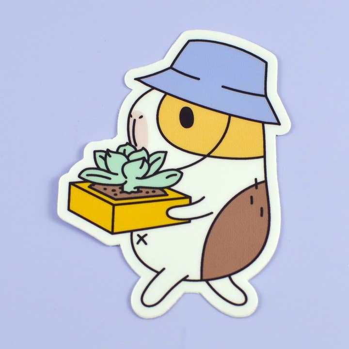 Bubu the Guinea Pig Succulent Gardener Vinyl Sticker for wholesale by Noristudio
